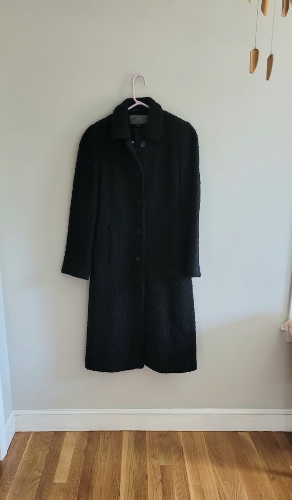 Bromley Black Wool Long Coat, Black Trench Coat, 2
