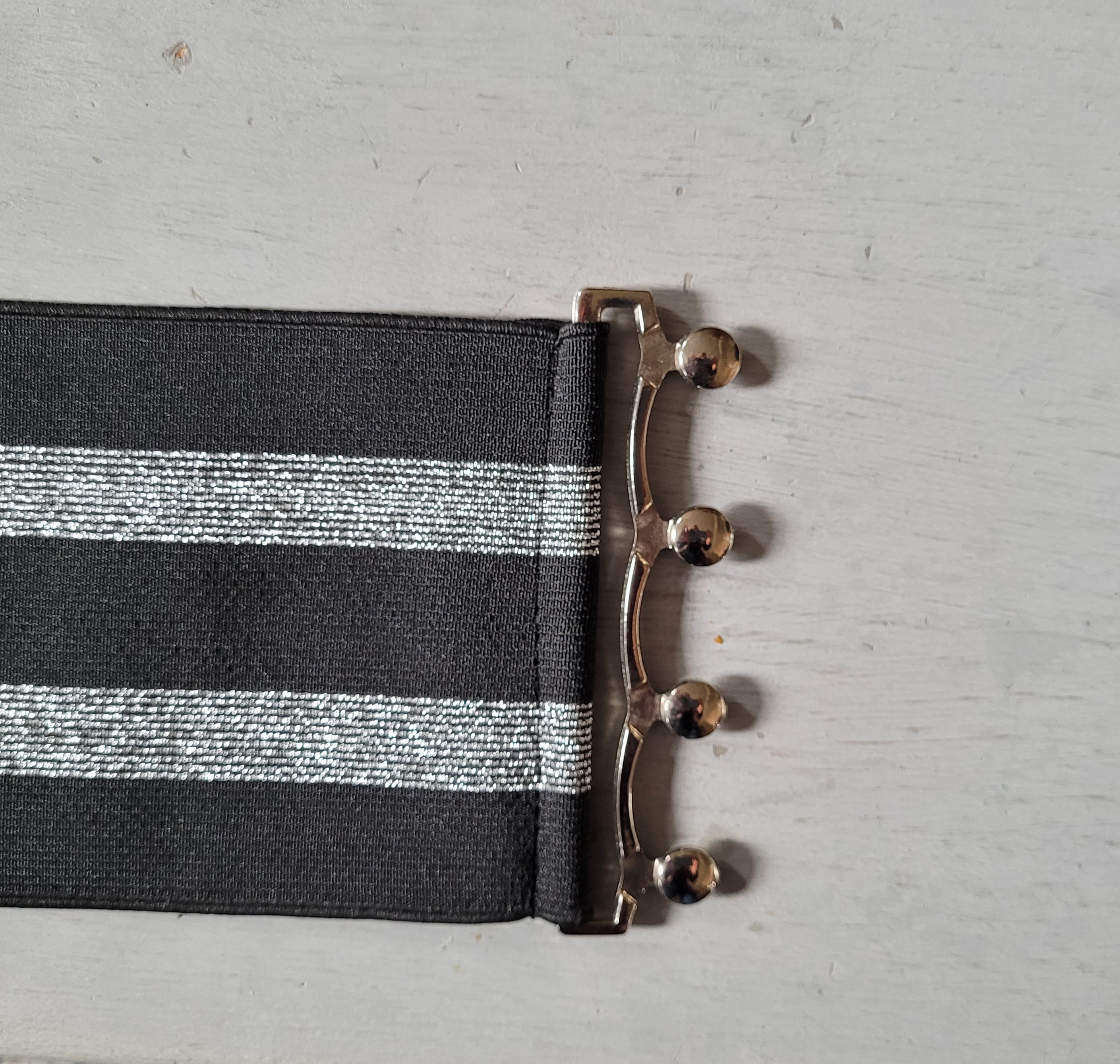 Wide Belt with Abstract Silver Metal Clasp Black Stretch Belt Strap Vintage lessspan-style-background-  main image 4