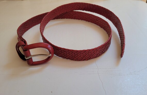 Vintage Talbots Red Leather Braided Belt Size S - image 2