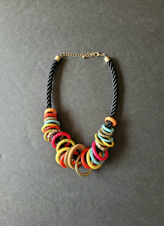 Vintage Multicolored Circle Necklace, Boho Multi … - image 2