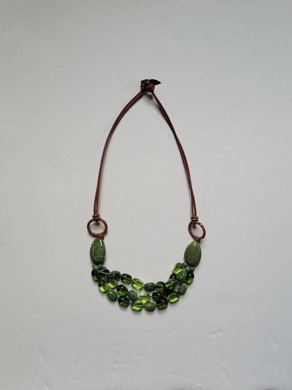 Boho Moss Green Agate Necklace, Olive Green Beaded