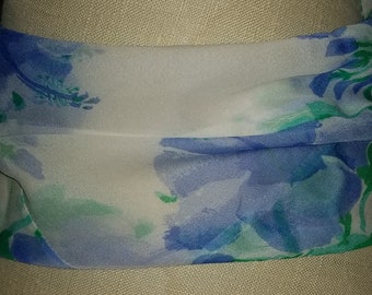 Vintage Scarf, Vera, Infinity, Silk, Blue Floral, 1960s,