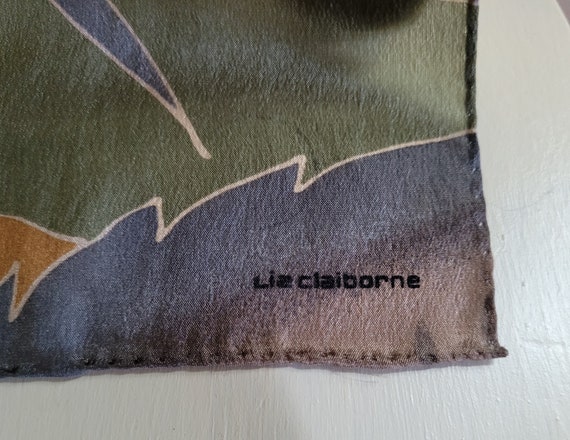 Vintage Liz Claiborne Green Leaf Scarf, Abstract … - image 9