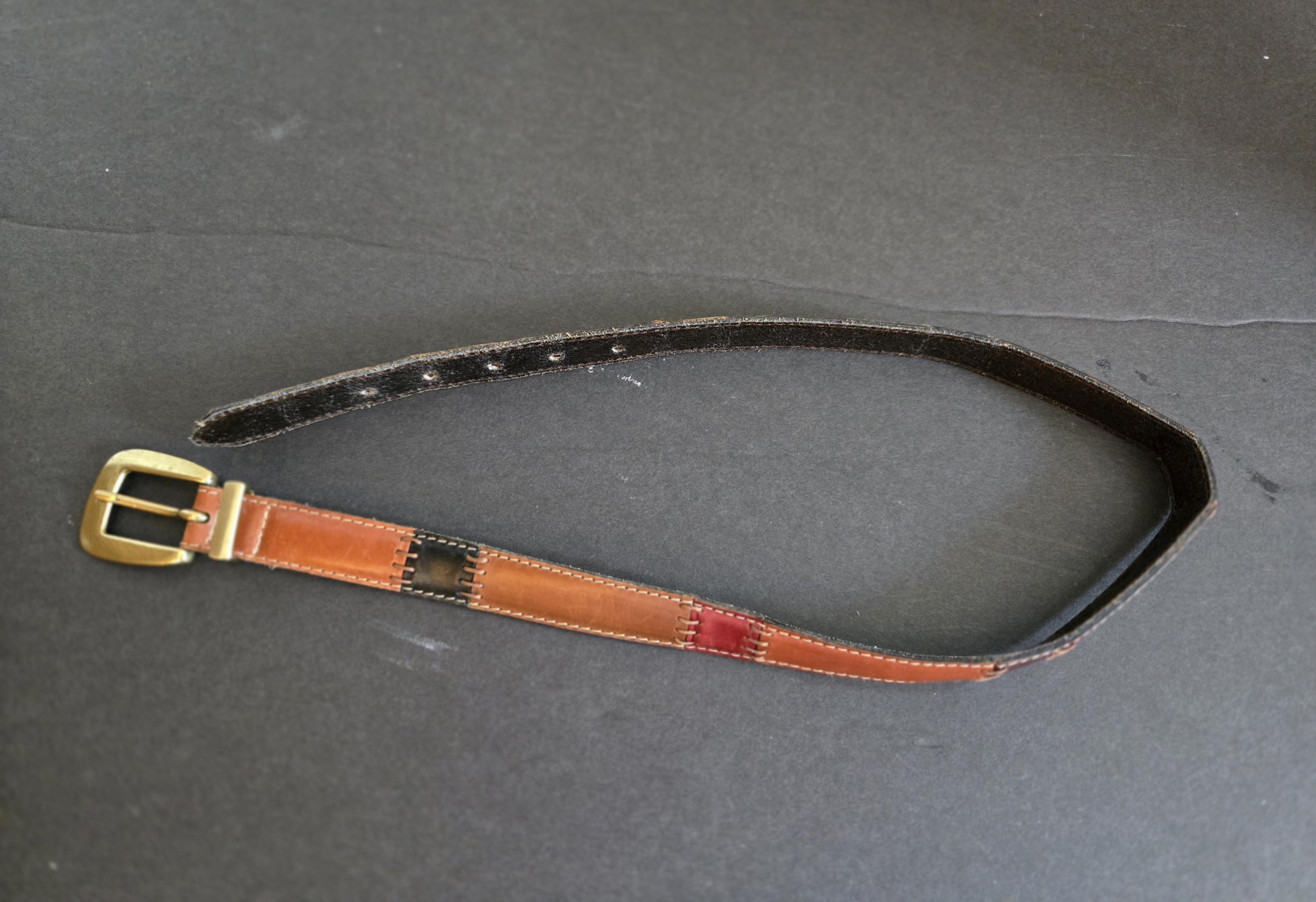 Vintage Fossil Brown Leather Patchwork Belt - Etsy