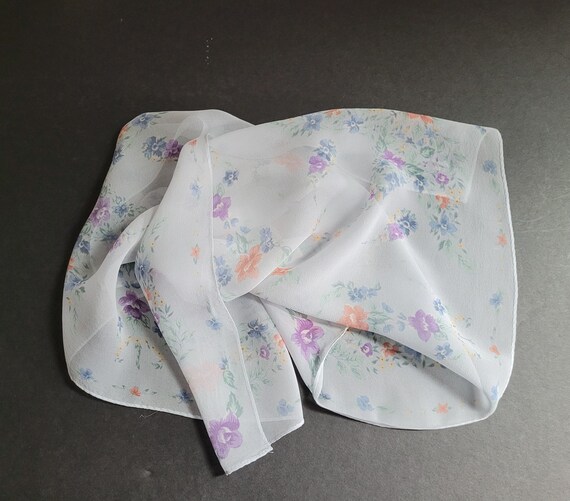 Vintage Talbots Blue Sheer Floral Scarf - image 5