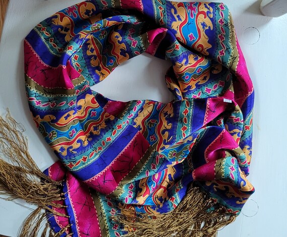 Silky Wine Multicolor Striped Pleated RuffledSoft Vintage Long Scarf Stole JK301 main image 0