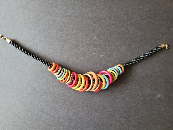 Vintage Multicolored Circle Necklace, Boho Multi … - image 4