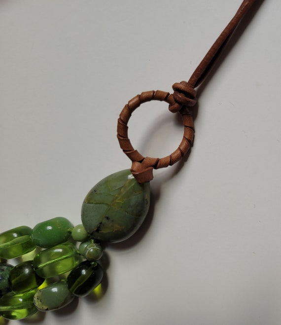 Boho Moss Green Agate Necklace, Olive Green Beade… - image 5