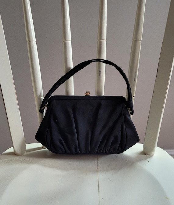 Vintage Garay Black Handbag, Black Faille Evening 