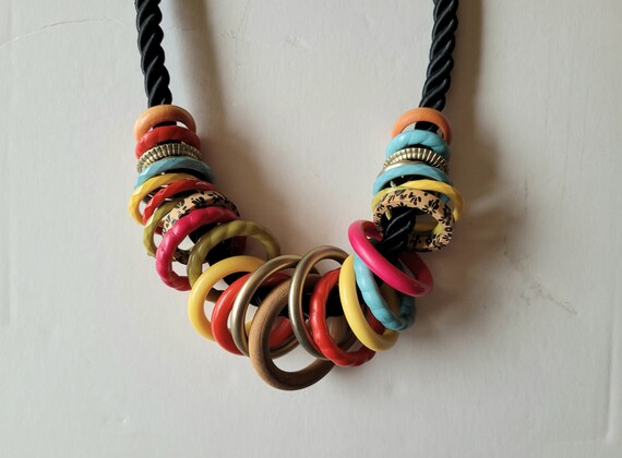 Vintage Multicolored Circle Necklace, Boho Multi … - image 3