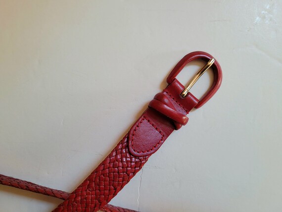 Vintage Talbots Red Leather Braided Belt Size S - image 3