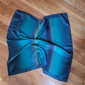 Hand Printed Silk Square Scarf: Beckford Blue Teal, 26&quot;