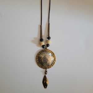 Vintage Silver tone and Brass Medallion Sun Necklace, Boho Round Mandala Pendant Necklace