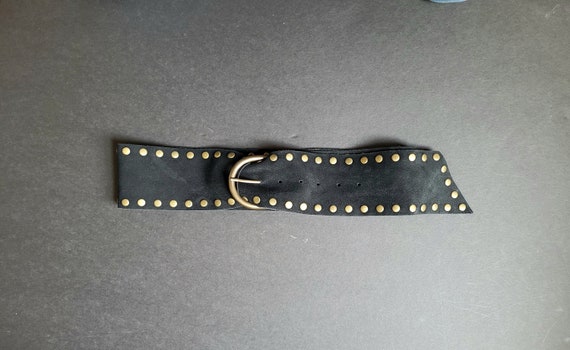 Vintage Black Wide Suede Riveted Belt, Boho Hippi… - image 1