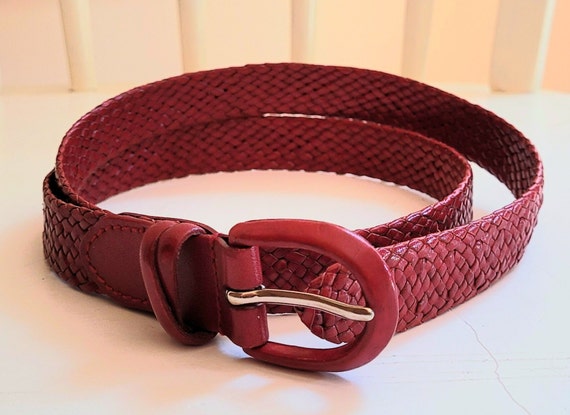 Vintage Talbots Red Leather Braided Belt Size S - image 4
