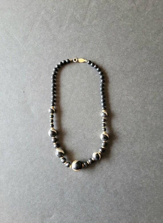 Vintage Marvella Black and Silver tone Beaded Chok