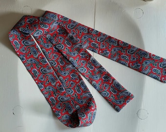 Vintage Red and Gray Paisley Skinny Tie, 1970's