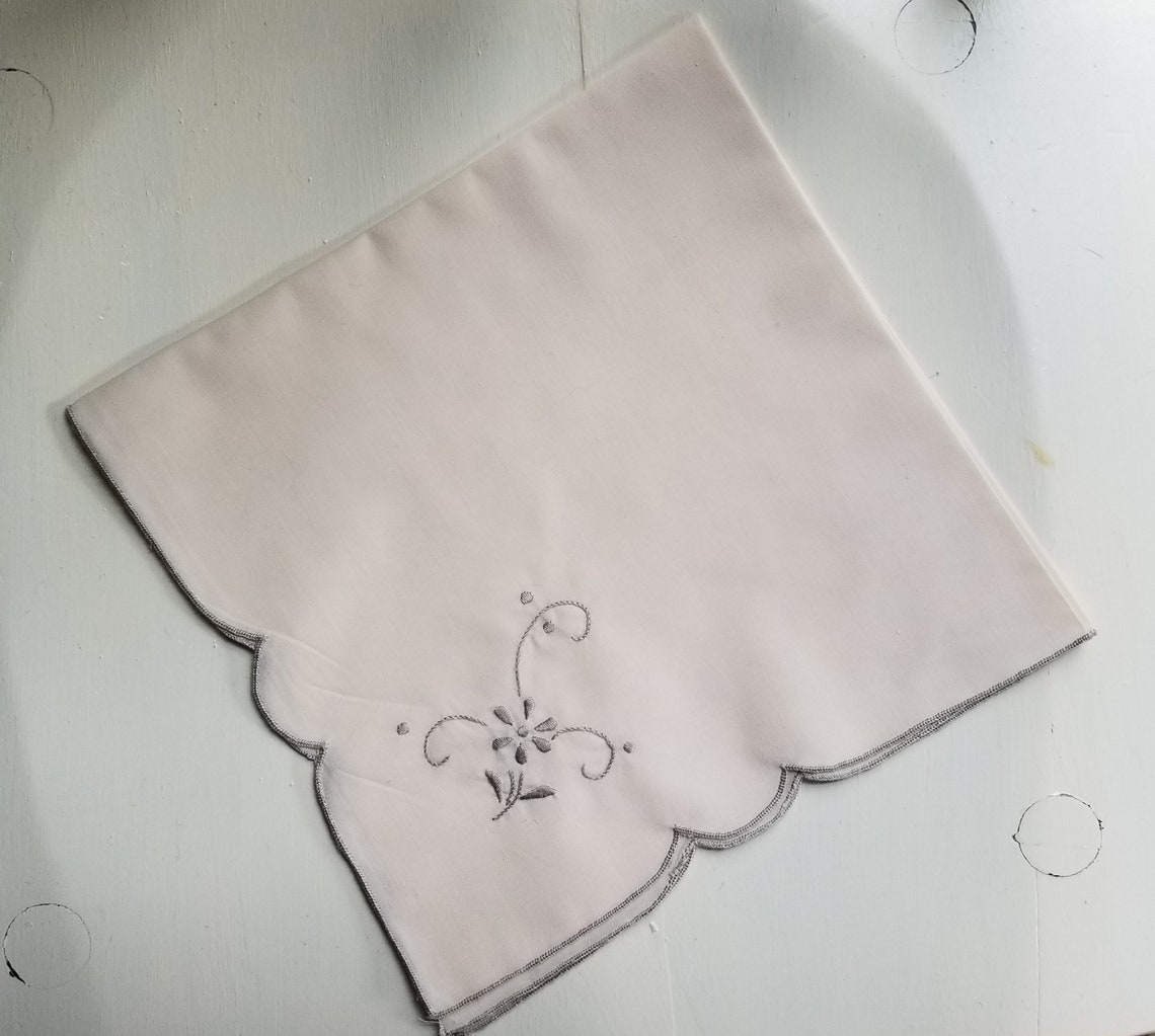 Vintage Cotton Table Napkins With Embroidered Flower, Beige Cotton