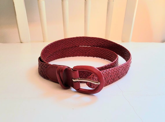 Vintage Talbots Red Leather Braided Belt Size S - image 1