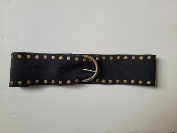 Vintage Black Wide Suede Riveted Belt, Boho Hippi… - image 5