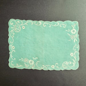 Vintage Mint Green Embroidered Flower Small Table Runner/Mat