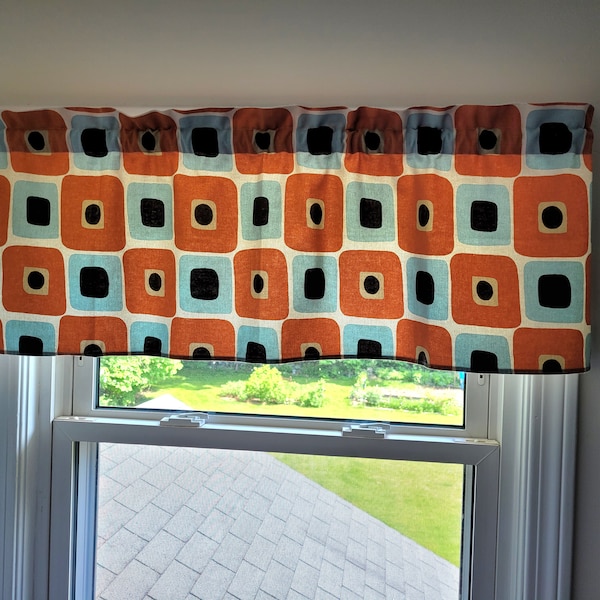 Vintage Orange Blue Geometric Cotton Valance