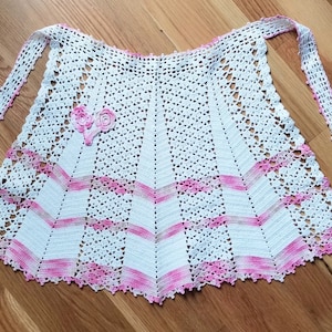 Crochet Apron Vintage Handmade Waist Apron, Half Apron, Pink and White, 1950&#39;s