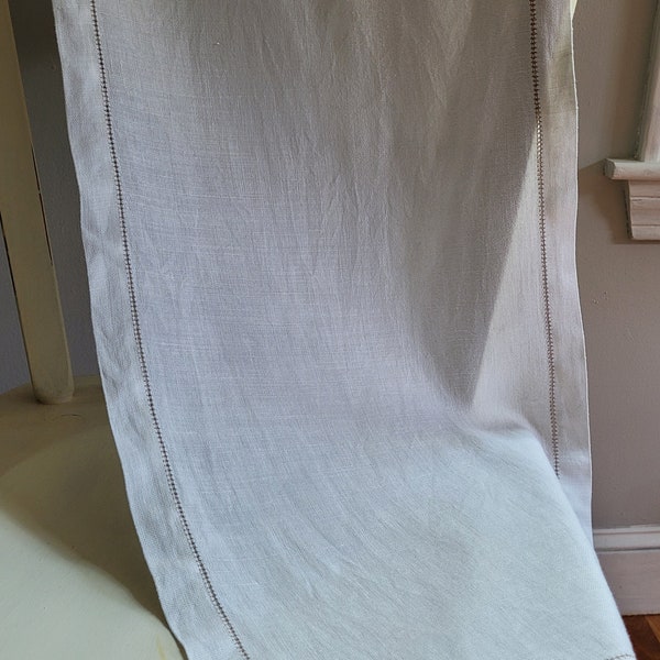 Vintage Ivory Colored Linen Table Runner, 54" x 14"