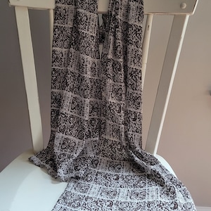 Vintage Beige Brown Paisley Flower Crinkle Scarf, 66&quot; x 12&quot;