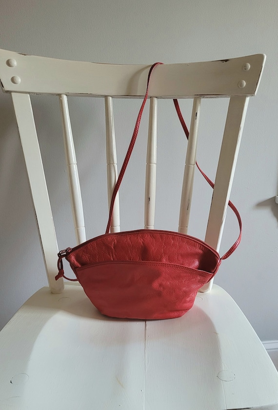 Vintage Red Leather Crossbody Handbag, Small Red P