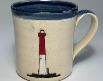 Taza de café de cerámica con diseño de faro, hecha a mano, regalo náutico