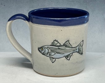 Striped Bass Mug, fish mug, mug for Dad, fisherman mug, rock fish mug, sealife mug, striper mug