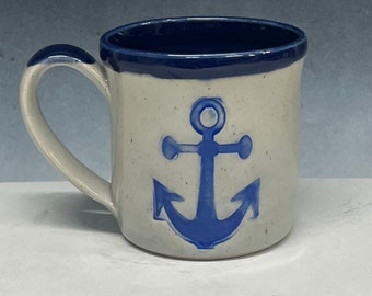 Anchor Mug, Handmade Mug, Ceramic Mug, Gift for Her, Housewarming Gift, Coffee Mug, Unique Mug, Pottery Mug, Nautical, Anchor, Stoneware Mug