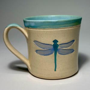 Dragonfly Mug, Wheel Thrown Pottery, Handmade Stoneware