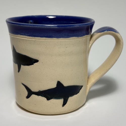 Shark Handmade Pottery Mug, Unique Stoneware Coffee Cup, sea life
