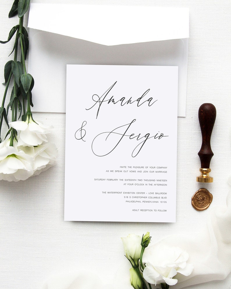 Calligraphy Wedding Invitation Template Editable Personalize Etsy