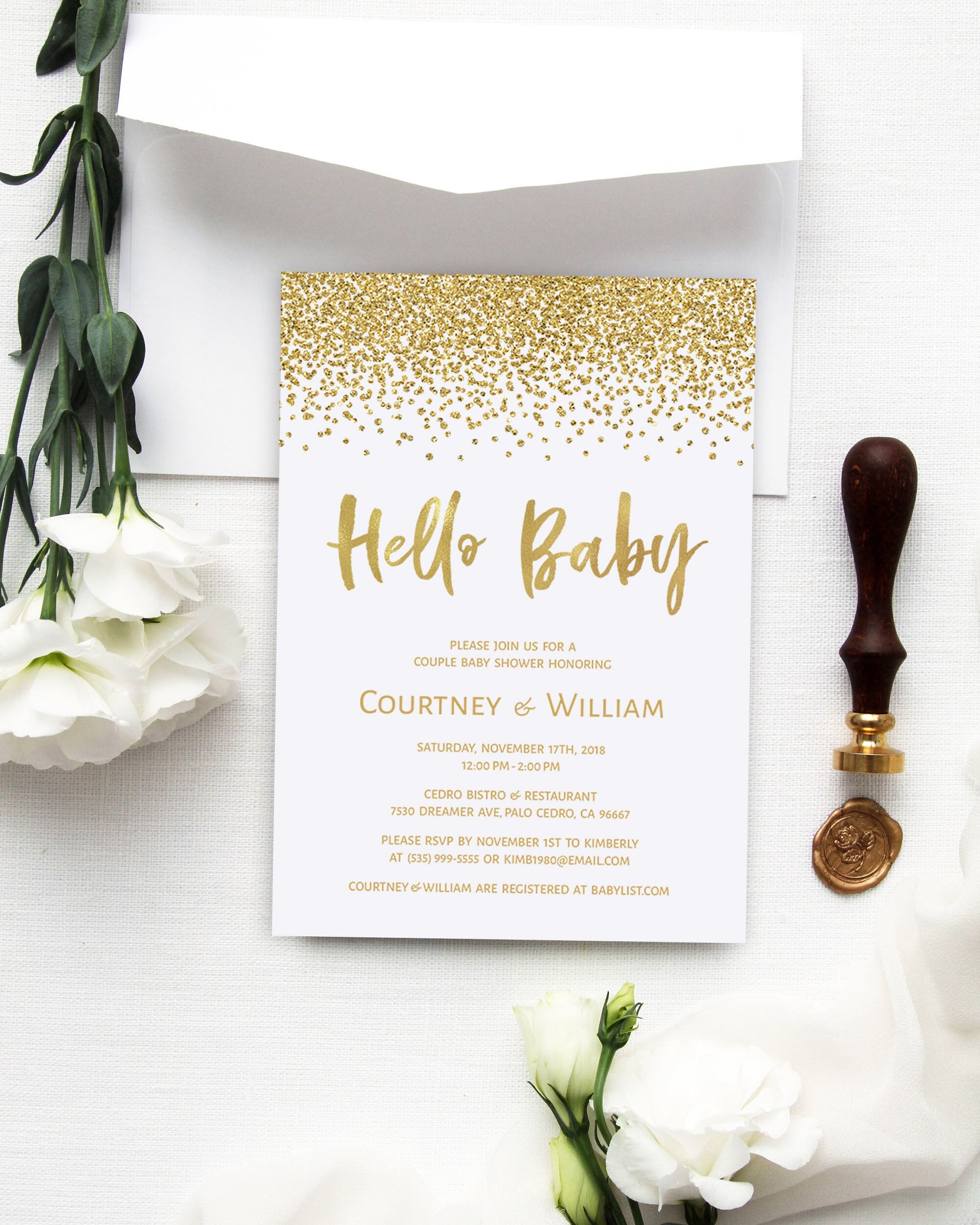 Gold Glitter Baby Shower Invitation Template Instant Download | Etsy