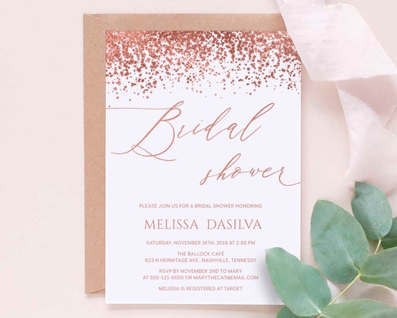 Rose Gold Bridal Shower Invitation Template, Bridal Shower Invite, Wedding Bride Shower Printable Template Instant Download : IDC001W Il_570xn