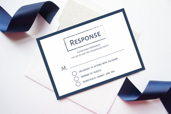 Sophisticated Navy Wedding RSVP Card Templates Instant Download, Luxury Modern Navy Blue Wedding RSVP Cards - Luxury Modern Navy : IDB012B Il_570xn