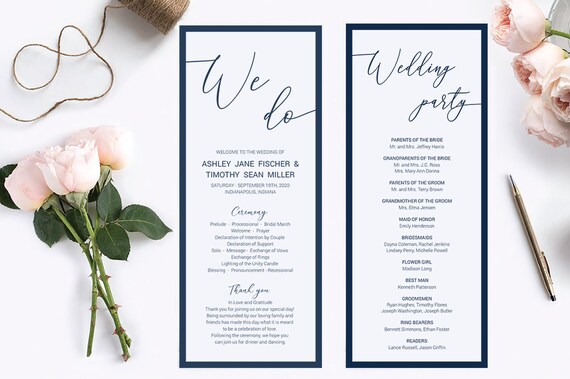 Sophisticated Navy Blue Wedding Programs Template Instant Etsy