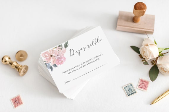 Diaper Raffle Shabby Chic Lavender Instant Download Flowers DIY Blush Pink and SIlver LSGF1 3.5 x 2 Floral Printable