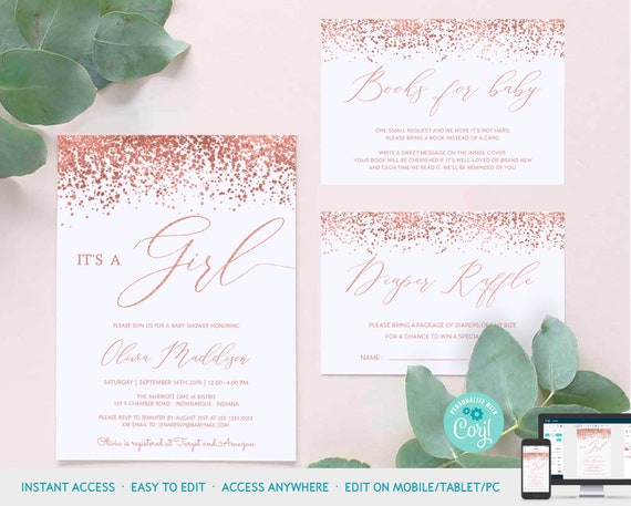 baby shower invitations rose gold