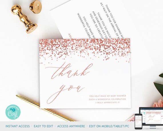 Rose Gold Thank You Card Printable Template Wedding Thank You Card Printable Baby Shower Thank You Fold Card Template Idb029zl By Inlove Digital Design Catch My Party