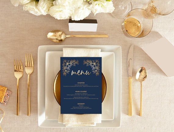 Luxury Navy Gold Wedding Menu Place Card Template Printable Download, Editable Classic Wedding Menu Place card - Luxury Navy Gold : IDB007H Il_570xn