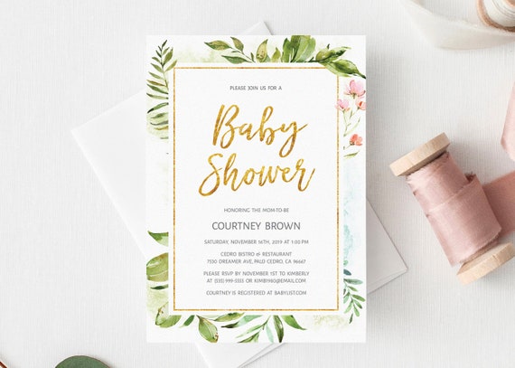 Gold Baby Shower Invitation Template Printable Gender Neutral Baby