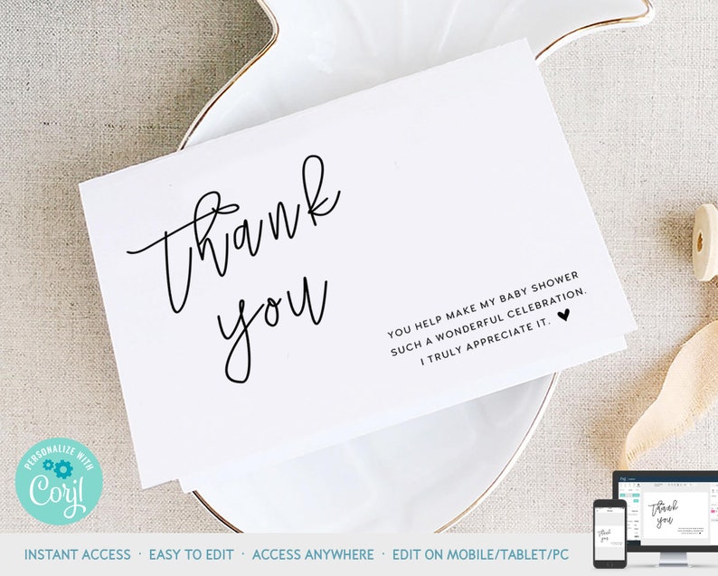 Chic Modern Folded Thank you card Printable Template Wedding Etsy