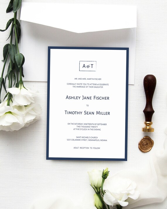 Sophisticated Navy Wedding Invitations Template Printable, Monogram Modern Navy Wedding Invitation Templates - Luxury Modern Navy : IDB012A Il_570xn