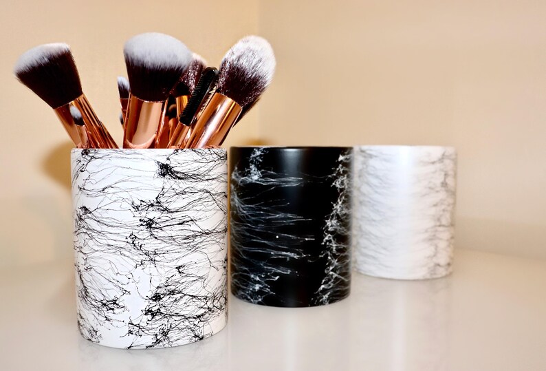White Marble Pot Make up Brush Holder Make up Storage Etsy