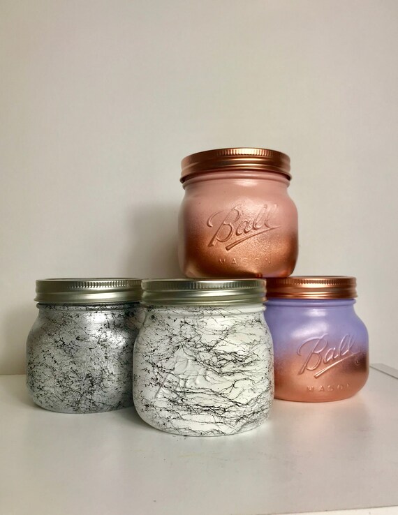 Pink Purple White Silver Mason Jar Rose Gold Accessories Make Up Brush Holder Make Up Storage Flower Vase Decor Bedroom Decor