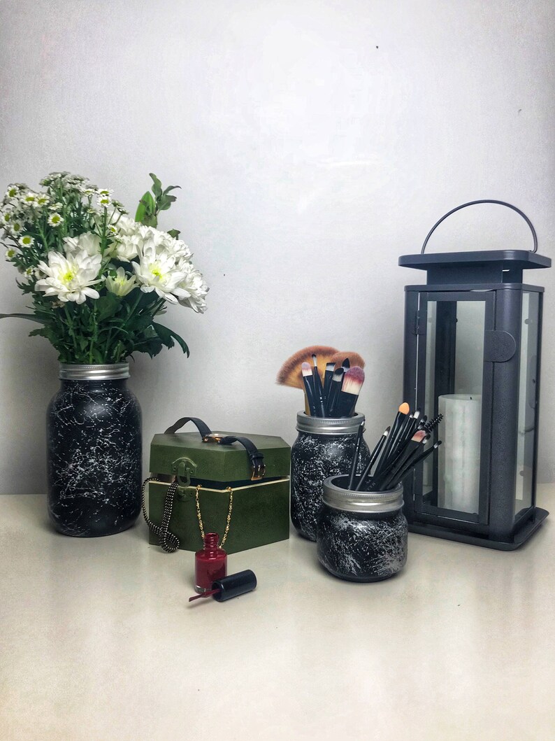 Black Marble Mason Jar Make up Brush Holder Desk Accessories Bedroom decor Gold Copper Rose Gold Marble decor il 794xN bbuj